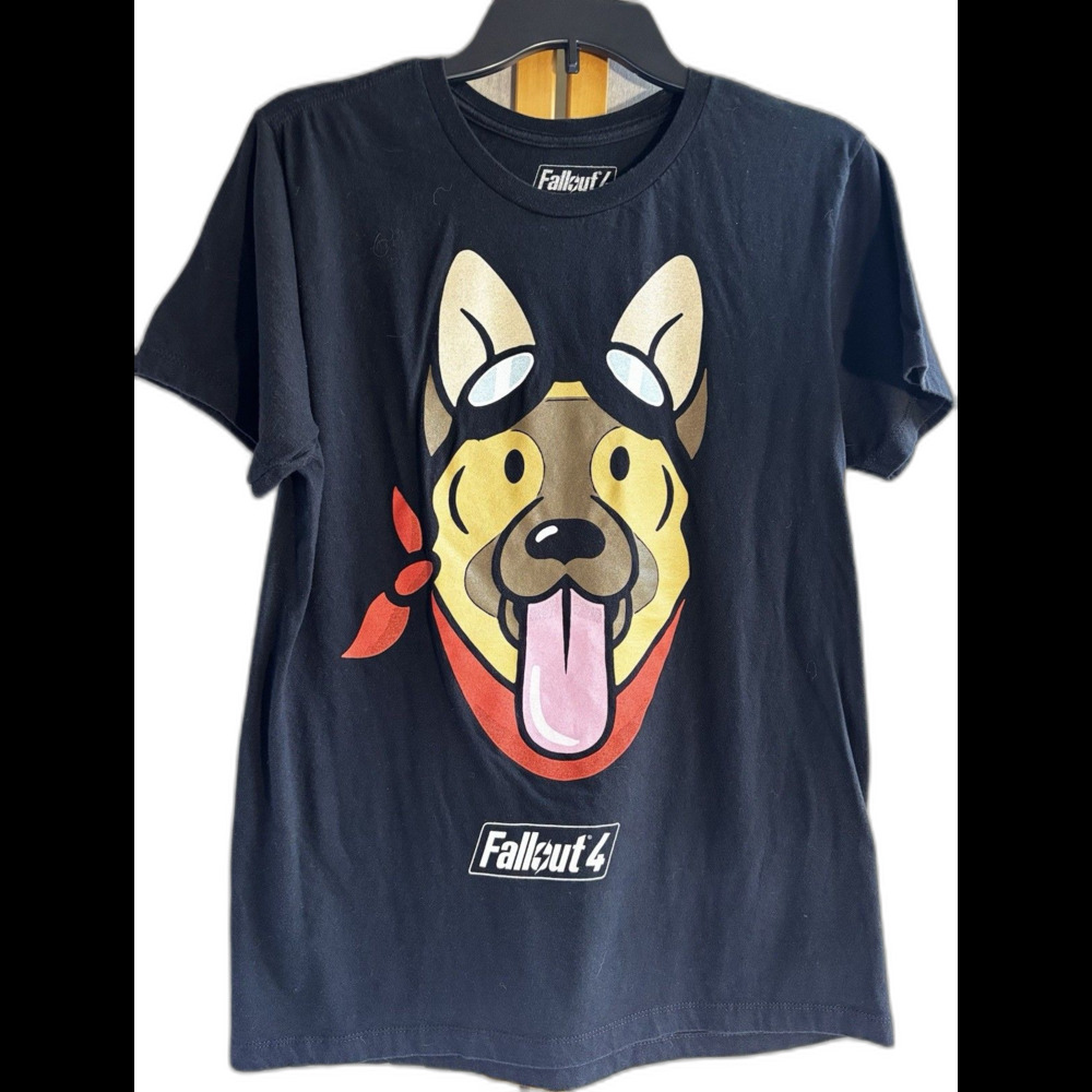 2015 Fallout 4 Companion Dogmeat Black Medium German Shepherd Graphic T-Shirt